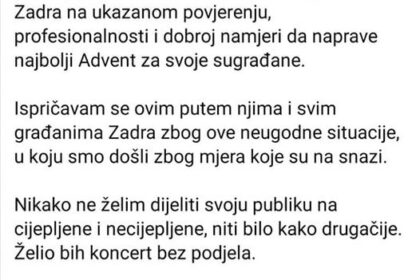 TONY NAM JE UPRAVO POTVRDIO - NEĆE PJEVATI U ZADRU...
